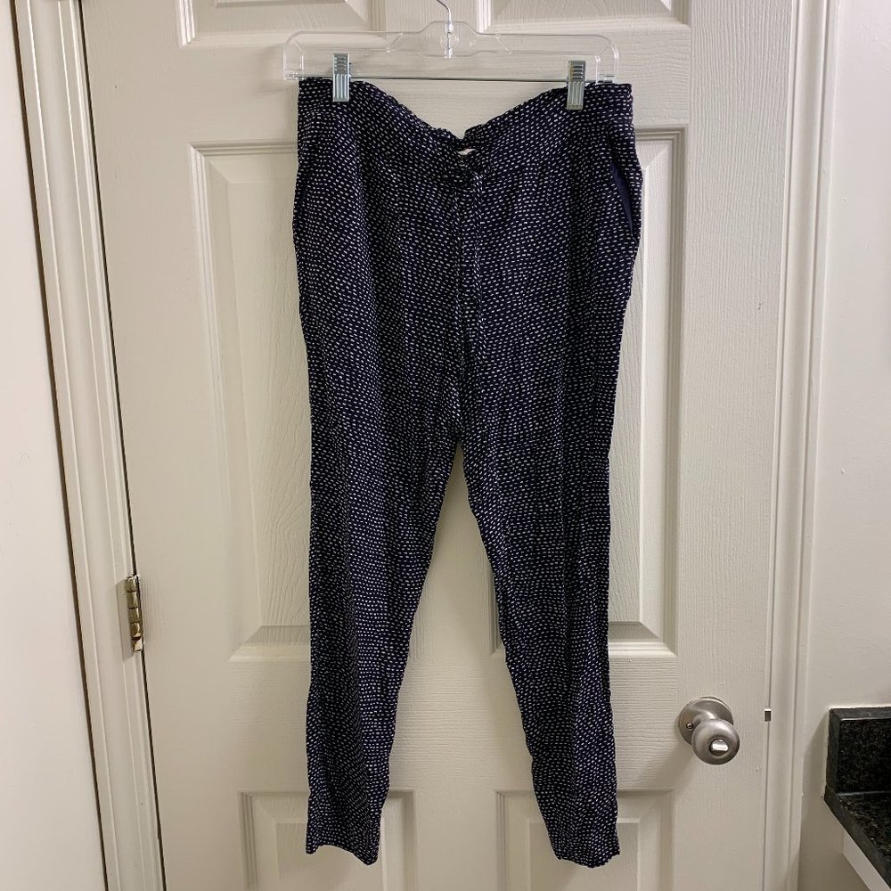 Navy and White Patterned Linen Pants